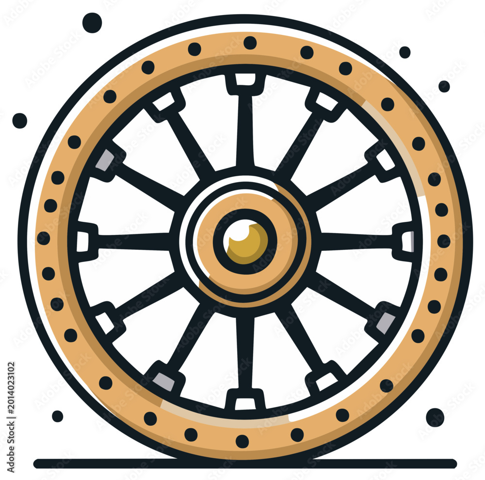 Fototapeta premium Stylized Wheel Illustration with Spokes and Rim Dots, Circular Design Element, Abstract Round Object