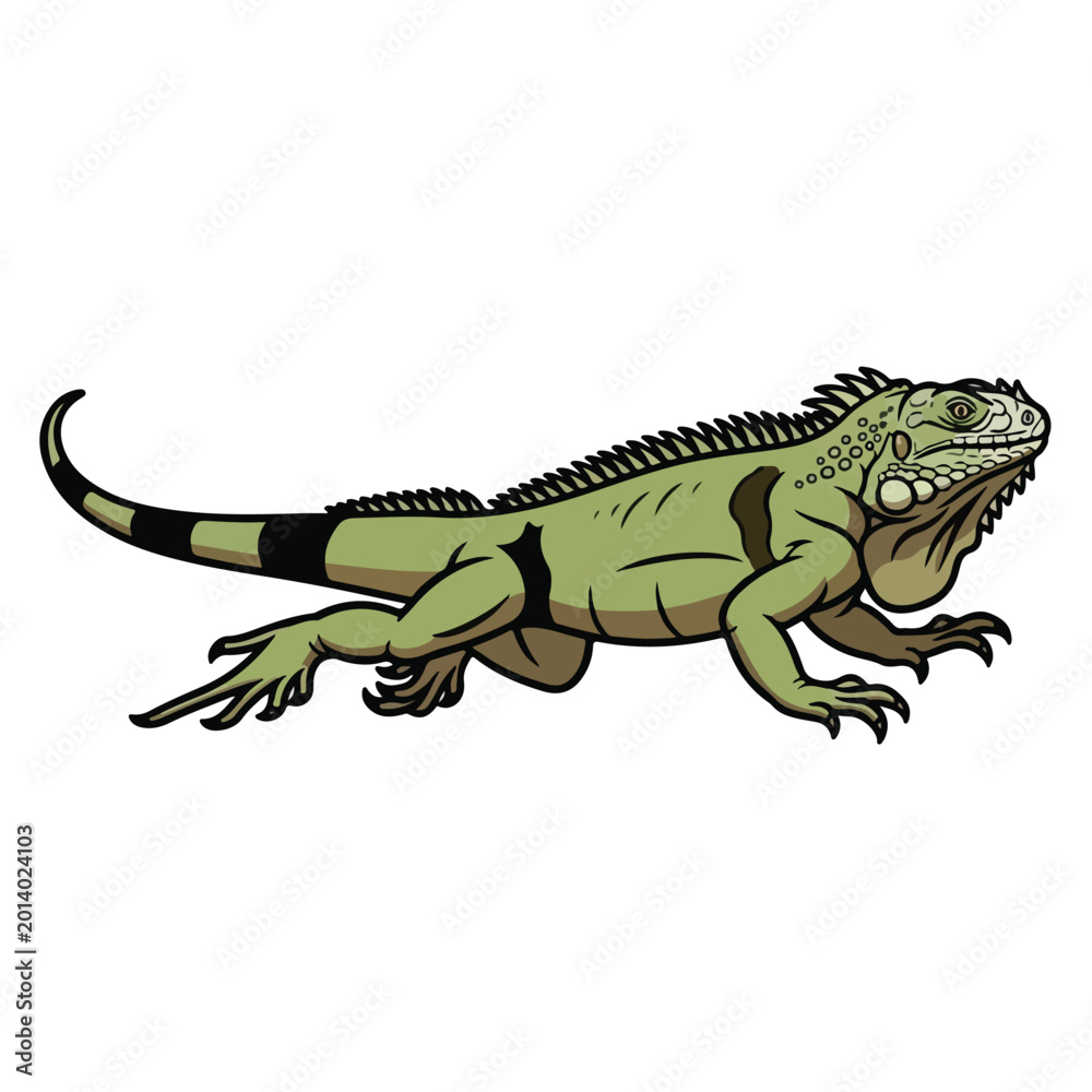 Obraz premium Green Iguana Reptile Cartoon Character Illustration