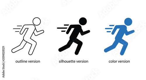 Running Person Icon Set In Outline Silhouette And Color Style On White Background 