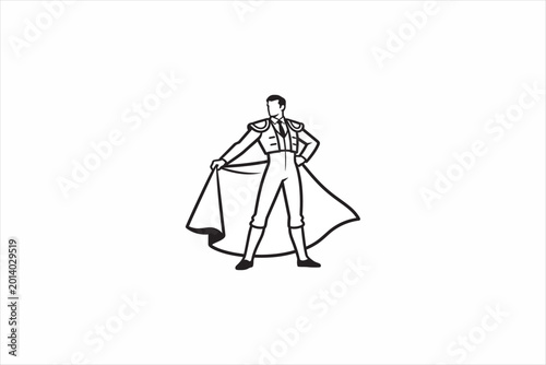 Matador man illustration in traditional bullfighter costume with cape, elegant Spanish culture character vector isolated on clean background for logo and poster design. Vector illustration.