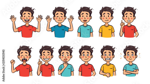Valokuva Diversity of emotions: A collection of illustrations capturing the diverse spectrum of human emotion, from elation to contemplation