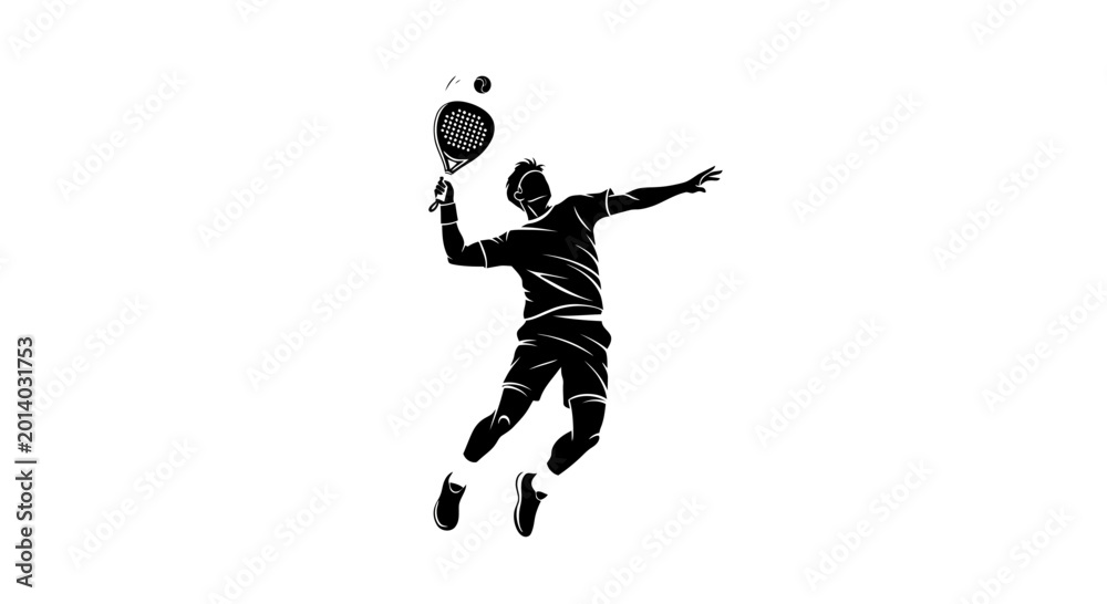 Fototapeta premium Dynamic Padel Player Silhouette in Action, Preparing to Serve the Ball with Power