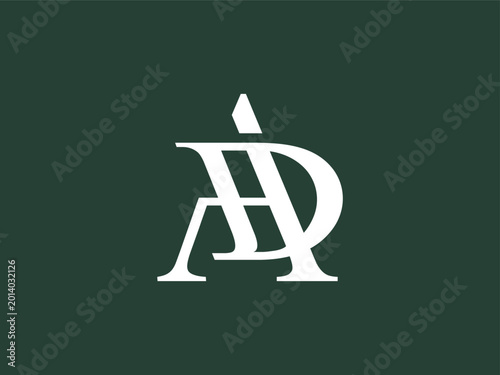 Minimalist and elegant AD letter monogram logo featuring artistic serif typography in a luxury style.