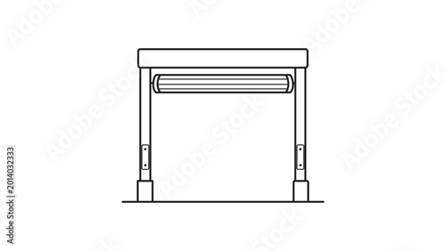 Cuadro en lienzo Professional minimalist vector icon illustration of an industrial receiving dock door or warehouse loading bay entrance featuring a roller shutter and side tracks with an editable stroke line