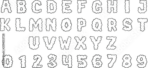 Cloud Outline Bubble Alphabet SVG Bundle Letters Numbers Clipart Font