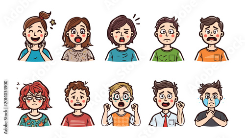 Photos A Spectrum of Emotions: An illustrated set of diverse individuals express a range of feelings, showcasing the breadth of the human experience