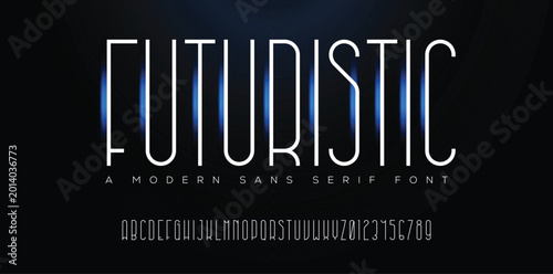 Bilde på lerret Futuristic condensed style font design, tall alphabet, letters and numbers vecto
