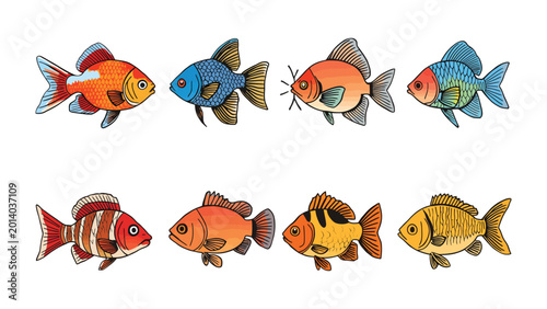 Slika na platnu Vibrant Aquatic Life: A colorful collection of goldfish gracefully gliding, showcasing a spectrum of shades and unique patterns