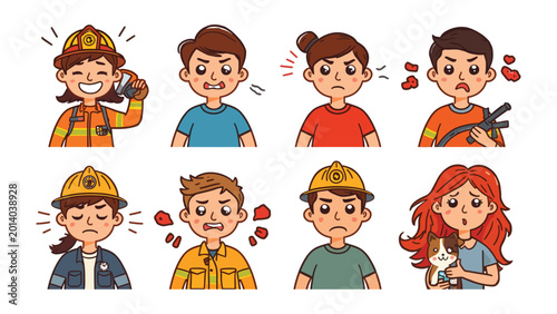 Foto People's Expressions: A vibrant illustration showcasing diverse human emotions, including happiness, anger, and worry