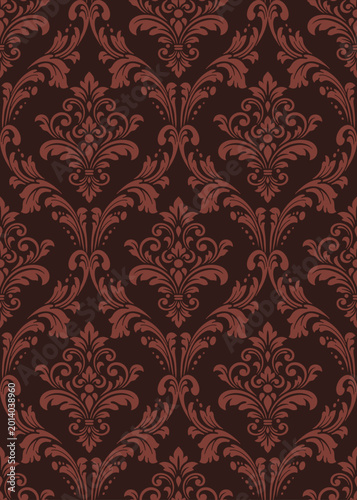 Luxury red damask pattern in deep maroon tones with royal vintage ornaments for a seamless red damask pattern background, premium wine labels, theatrical backdrops, and classic decor.