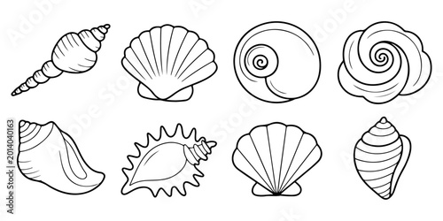 Obraz na płótnie Seashell icon collection featuring conch and scallop shell silhouettes in decora