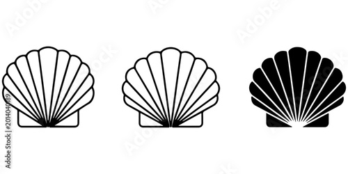 Schilderij op canvas Seashell icon collection featuring conch and scallop shell silhouettes in decora