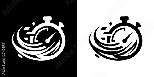 Bild auf Leinwand A dynamic stopwatch icon with motion lines speeding up on a split black and white background