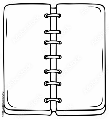Open Blank Notebook with Spiral Binding Simple Line Art