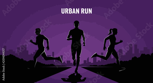Evening City Runners Silhouette: Energetic Sport and Nighttime Urban Exercise in Motion