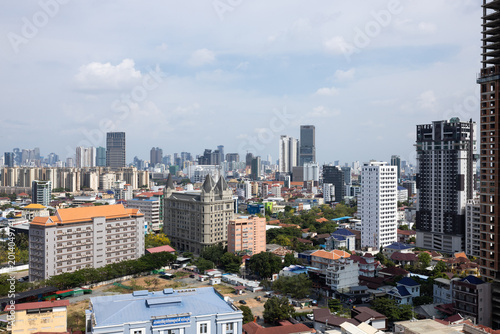 Fotografía Drone shot of smart city real estate development and highrise buildings, Sokha B