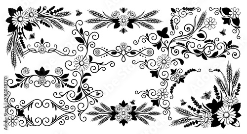 Foto Summer floral card border vector with chamomile wheat ears bees and medicinal he