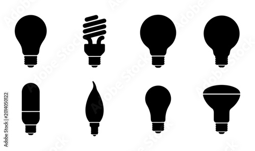 Bild auf Leinwand Diverse Light Bulb Icons, Energy Saving Lamp Collection, Incandescent and LED Il