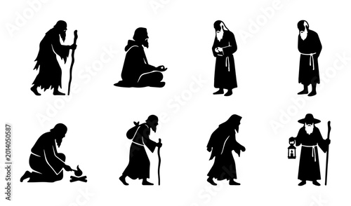 Photos Monk Silhouettes Collection: Ascetic Figures, Spiritual Poses, Religious Life, A