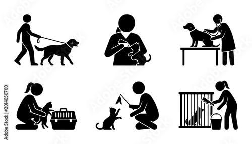 Photos Pet Care Icons Set: Dog Walking, Vet Visit, Grooming, Adoption, Playtime, Animal