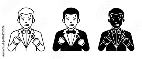 Canvas Print Anxious Man in Tuxedo, Nervous Groom, Stressed Wedding Guest, Social Anxiety Ico