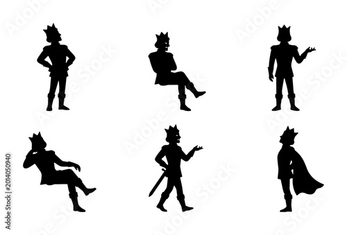Obraz na płótnie King Silhouettes Set, Royal Figure Poses Vector Collection, Medieval Monarch Ico