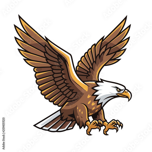 Majestic Bald Eagle Spreading Wings, Fierce Predator in Flight, Symbol of Freedom