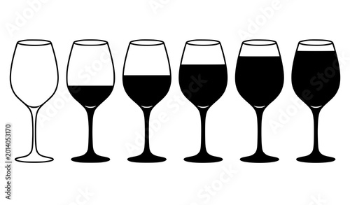 Foto Wine glass fill progression silhouette vector set of six levels for beverage and