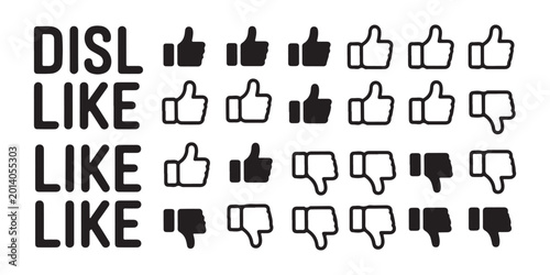 Fotografía Text like and dislike with multiple rows of thumbs up and thumbs down solid and outline icons