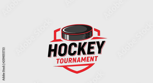 Hockey Tournament Emblem With Puck and Geometric Design on a Light Gray Background
