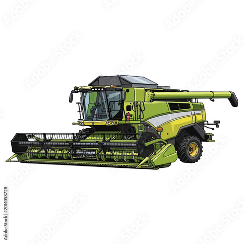 Modern Green Combine Harvester Vehicle for Agricultural Harvesting