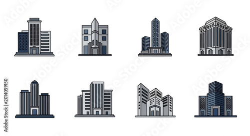 Modern Office Buildings Collection: City Skyline Icons
