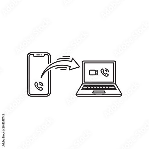 Foto Mobile phone to laptop video call handoff icon with arrow connection