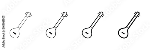 Foto Indian musical instrument icon set, traditional string lute in various outline stroke weights as vector illustration for music design