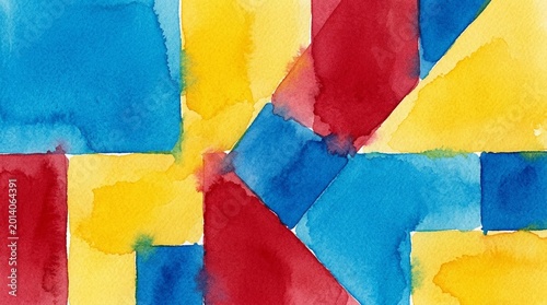 Primary colour flat blocks red yellow blue arranged in bold geometric - Seamless Pattern for Commercial Use