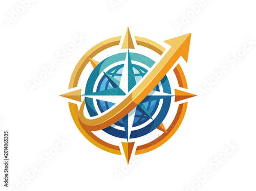 Valokuva An artistic representation of a compass overlaid with arrows depicting growth and direction, symbolizing global business strategy and navigational concepts in a dynamic way