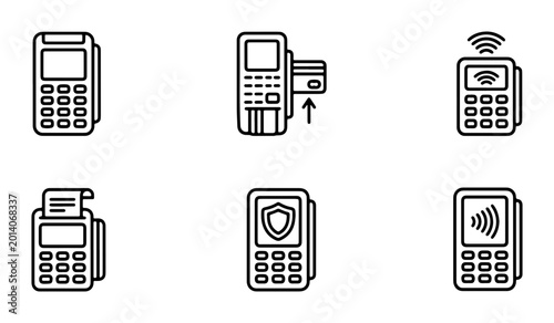 Tableau sur toile Payment Terminal Icons Set, POS Machine Graphics, Contactless Transaction Symbol