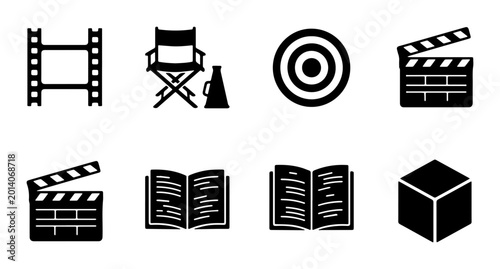 Slika na platnu Film Production Icons Set, Movie Making Symbols, Cinema Elements, Creative Indus