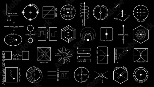 Bild auf Leinwand Industrial micrographics blueprint technical measurement symbols