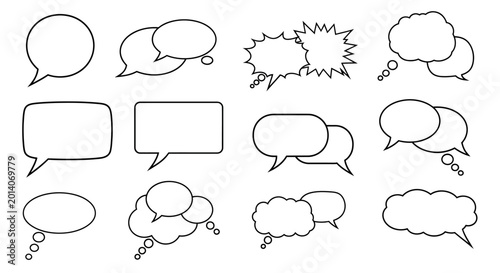 Various speech bubbles in different shapes and sizes, isolated on a white background