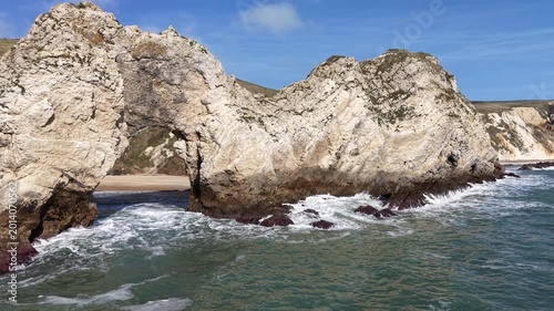 Aerial view of the beautiful Durdle Door Beach in Lulworth. Jurassic Coast and Durdle Door in Dorset. Durdle Door, Dorset, Jurassic Coast, England, UK