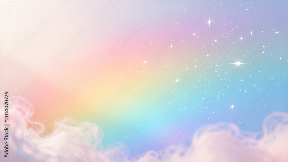 Fototapeta premium Pastel sky with rainbow and stars