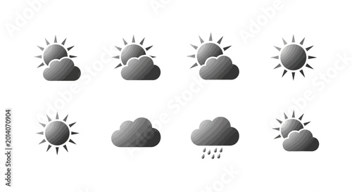 Weather icons depicting diverse climatic conditions against a white backdrop design illustration