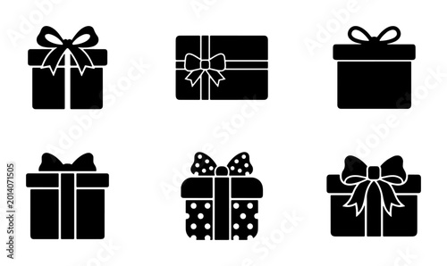 Obraz na płótnie Black Gift Boxes with Ribbons, Vector Icons Set: Celebration Presents, Surprise