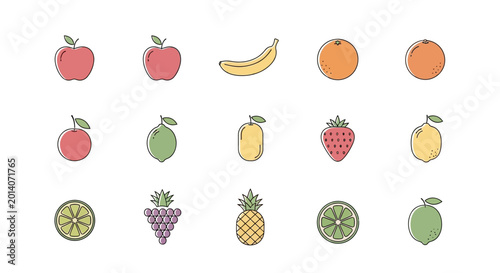 Minimalist vector illustrations of various fruits, perfect for design assets and healthy eating