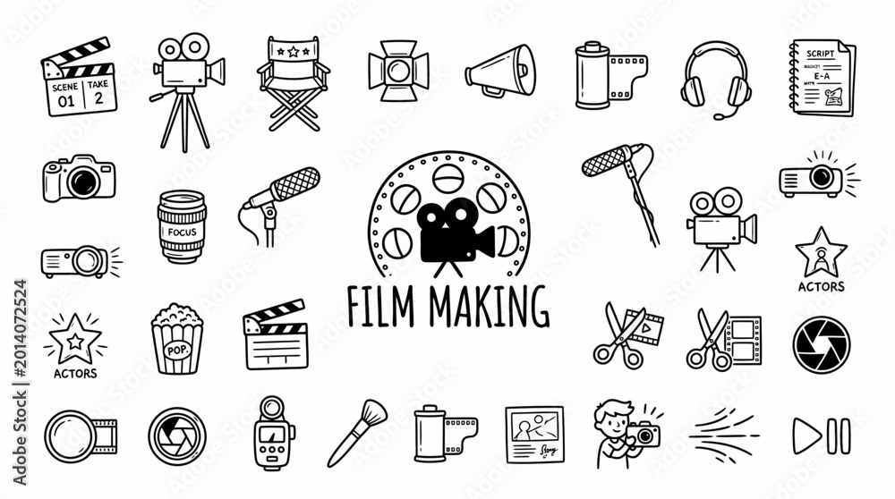 Naklejka premium Film making icons and tools.