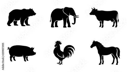 Canvas Print Farm Animal Silhouettes Vector Set, Wild Mammal Icons, Livestock Graphics, Domes
