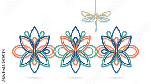 Tableau sur toile This vibrant floral design features intricate patterns with blue, green, coral, and orange accents, evoking a sense of beauty and tranquility in an artistic composition