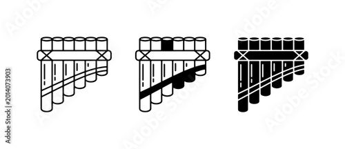 Schilderij op canvas Pan Flute Icons, Musical Instrument Vector Set, Wind Instrument Graphics, Black