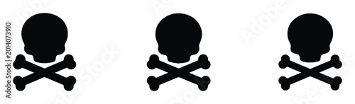 Tableau sur toile Skull and crossbones silhouette icons, black pirate danger symbols, set of three